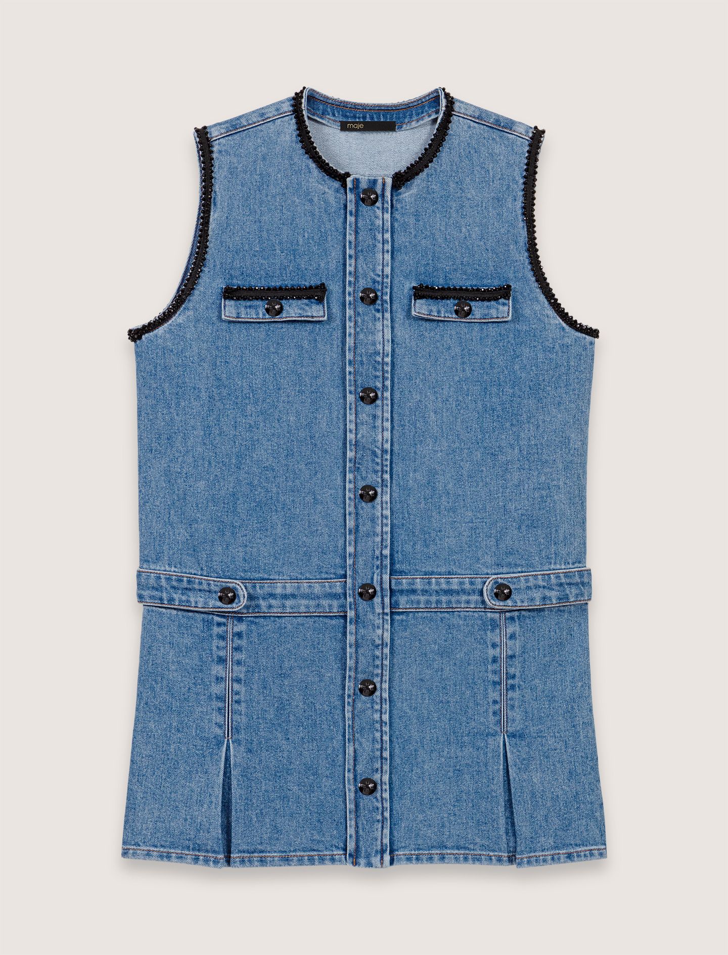 Đầm ngắn denim viền ren